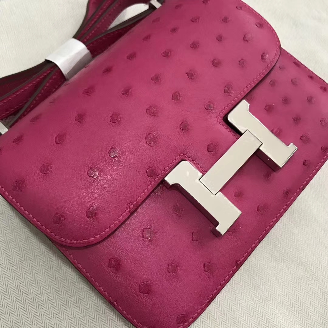 Wholesale Hermes J5 Hot Pink Ostrich Leather Constance Bag18cm Silver Hardware