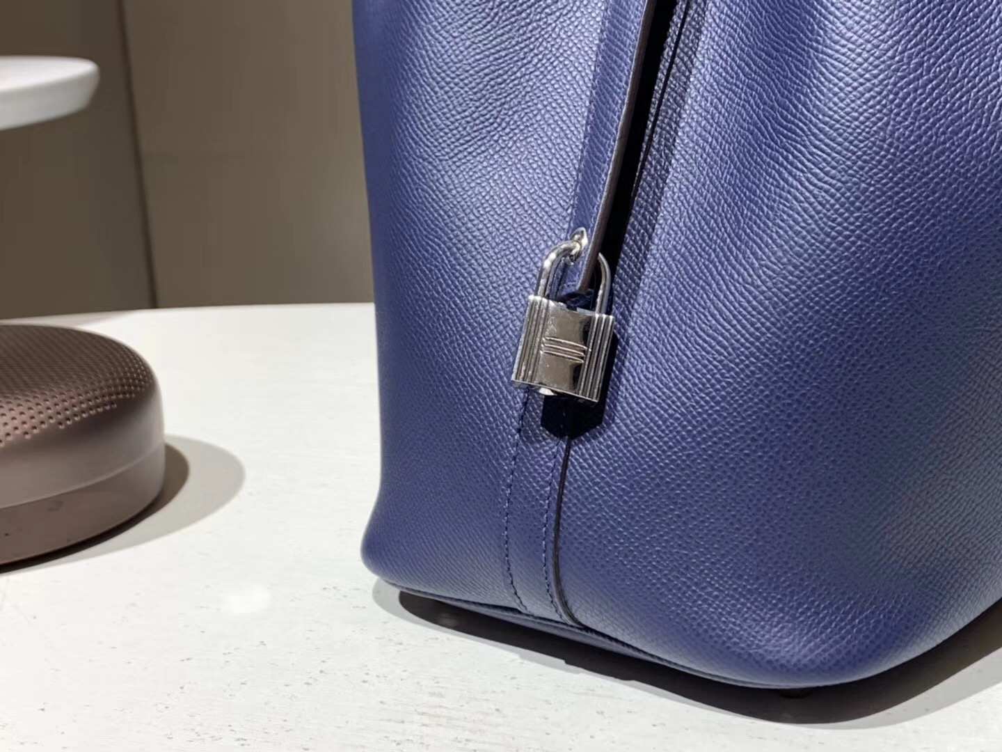 New Hermes 7K Blue Saphir Woven Handle Picotin Bag18/22CM Silver Hardware