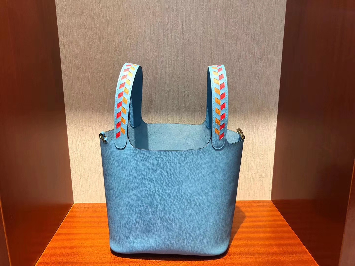 Stock Hermes P3 Blue de Nord Epsom Calf Picotin22CM with Knitted Handle Silver Hardware