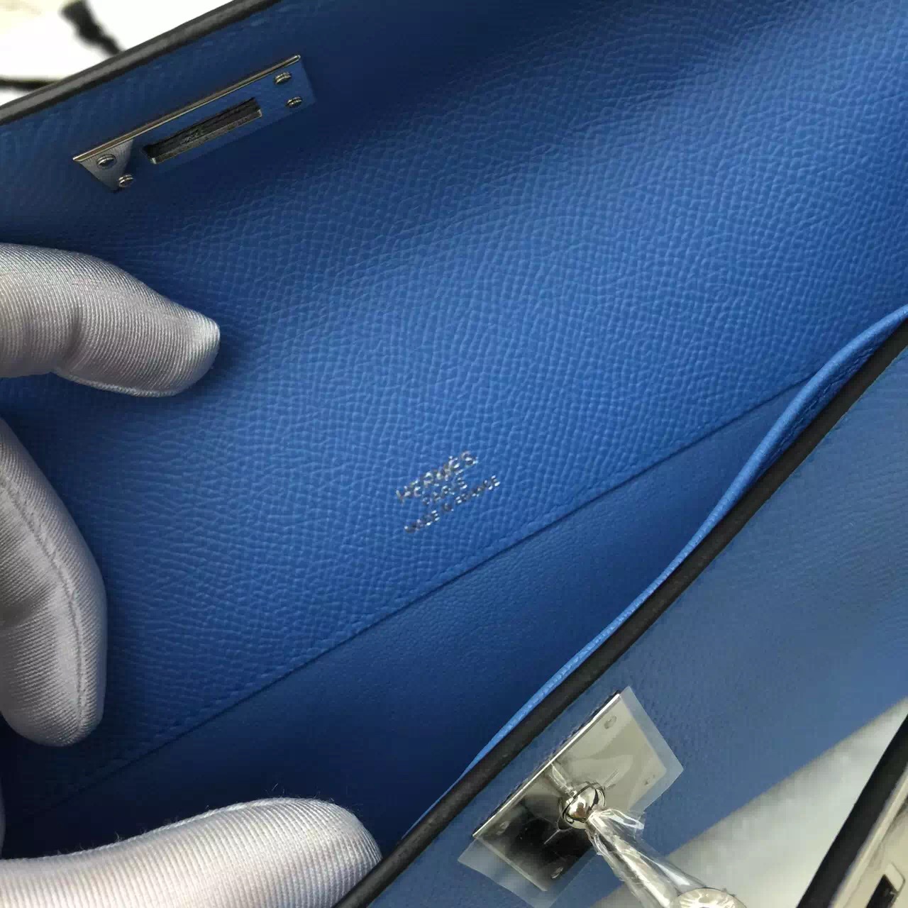 High Quality Hermes 2T Blue Paradise Epsom Calfskin Leather Kelly Cut Clutch Bag