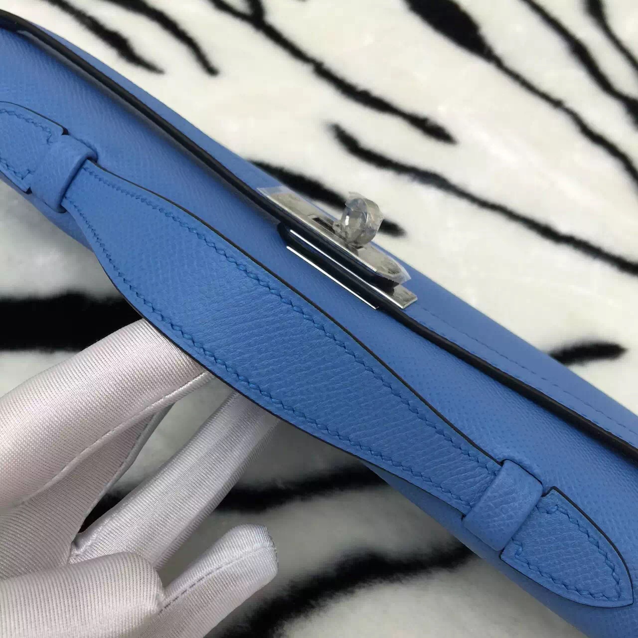 High Quality Hermes 2T Blue Paradise Epsom Calfskin Leather Kelly Cut Clutch Bag