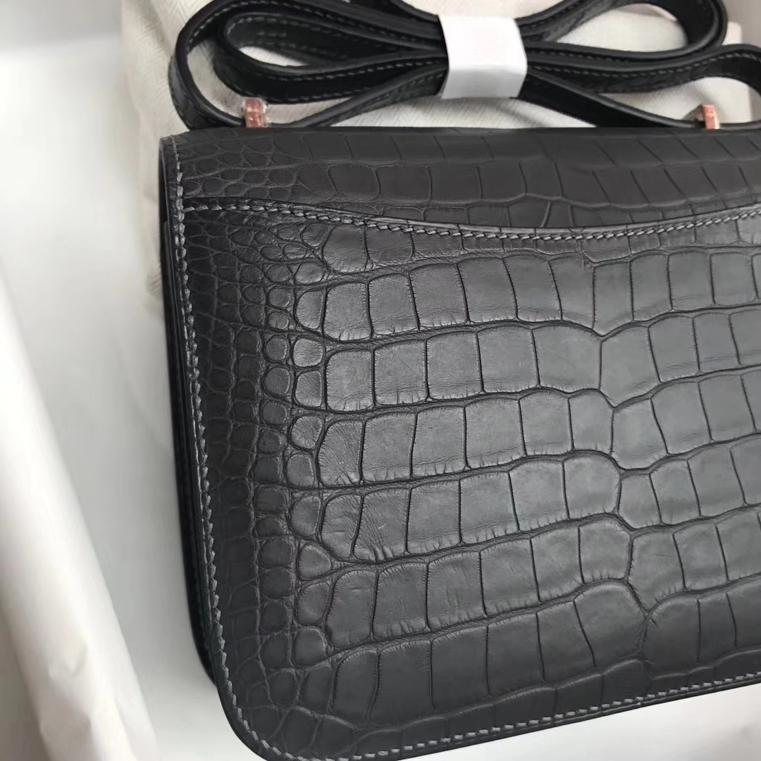 New Hermes CK88 Graphite Grey Matt Crocodile Leather Constance Bag18CM