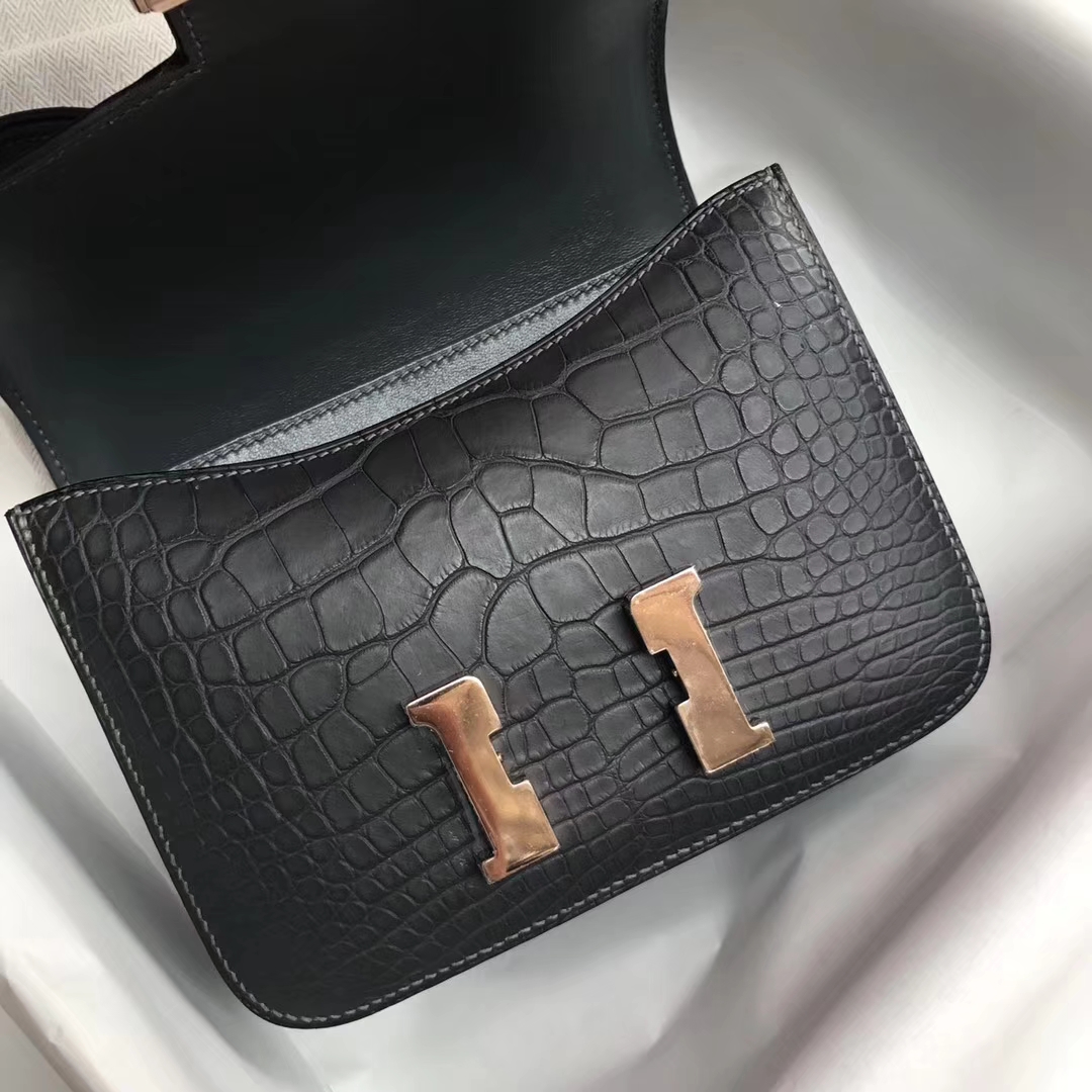 New Hermes CK88 Graphite Grey Matt Crocodile Leather Constance Bag18CM