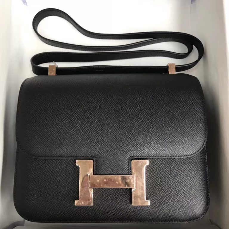 Hermes CK89 Black Epsom Calf Constance 18cm Bag Rose Gold Hardware