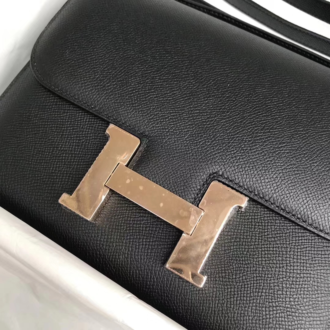 Fashion Hermes CK89 Black Epsom Calf Constance18cm Bag Rose Gold Hardware