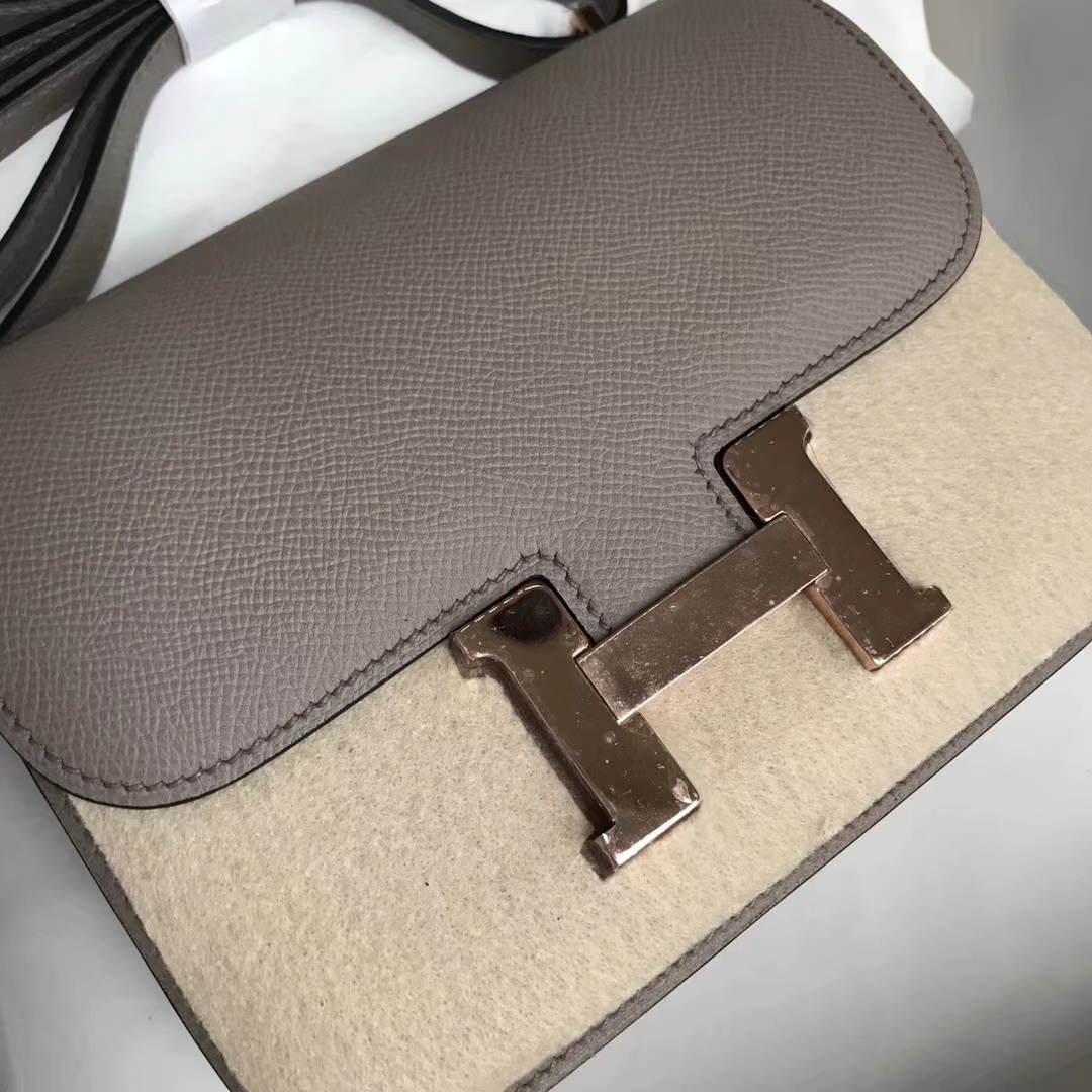 Fashion Hermes M8 Pitch Grey Epsom Calf Leather Constance Bag Rose Gold Hardware