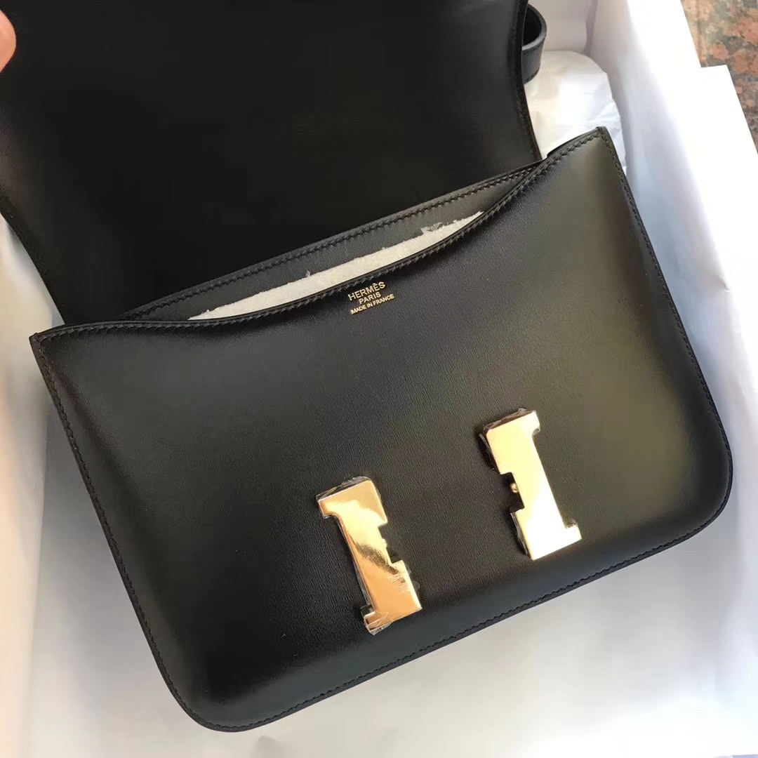 Fashion Hermes Constance Bag18/24cm in CK89 Black Box Calf Leather