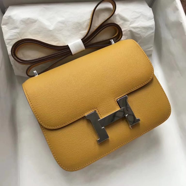 Hermes 9D Ambre Yellow Epsom Calf Constance 18CM Bag Silver Hardware