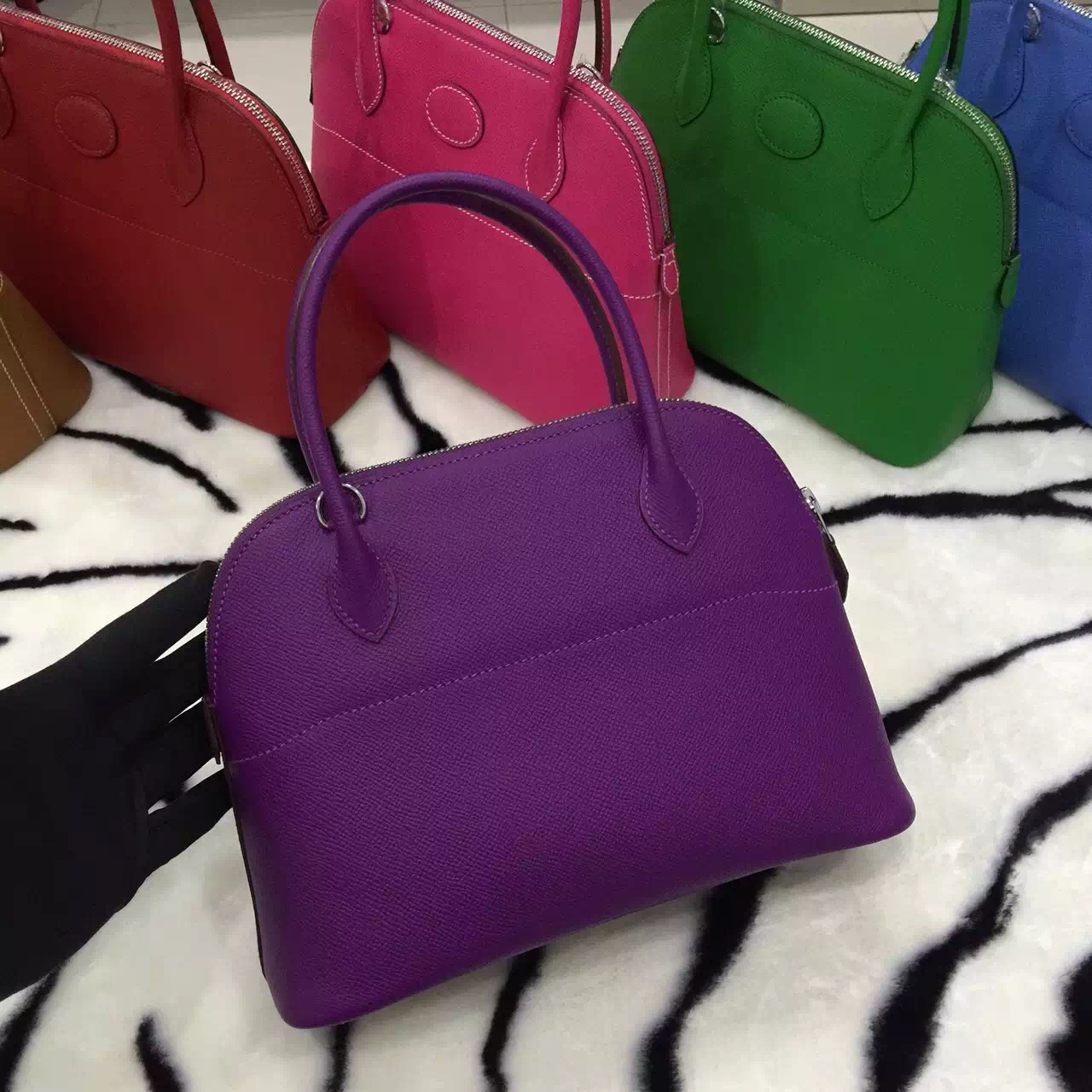 Hand Stitching Hermes P9 Anemone Purple Epsom Leather Bolide Bag 27CM