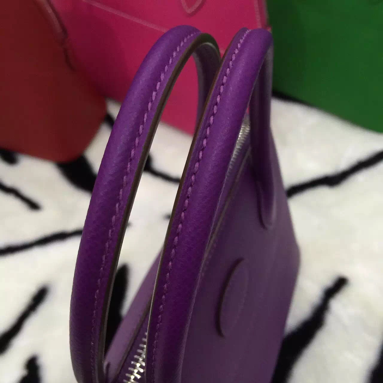 Hand Stitching Hermes P9 Anemone Purple Epsom Leather Bolide Bag 27CM