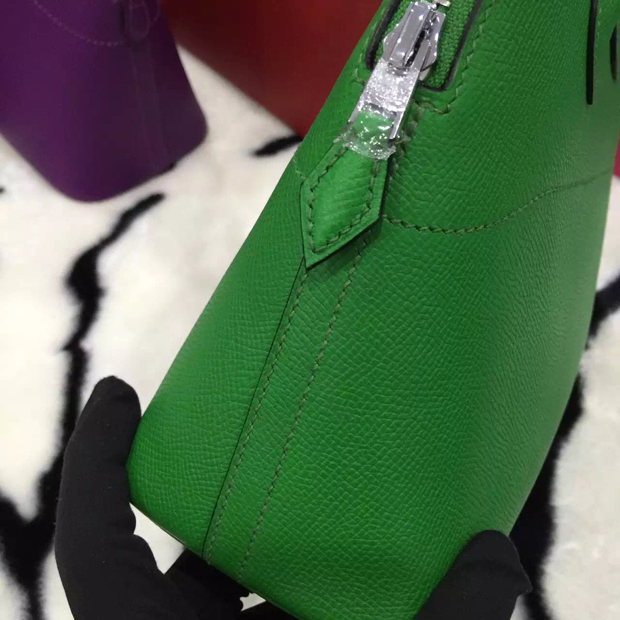 27CM Hermes Epsom Leather Bolide Bag 1K Bamboo Green Fashion Ladies&#8217; Handbag