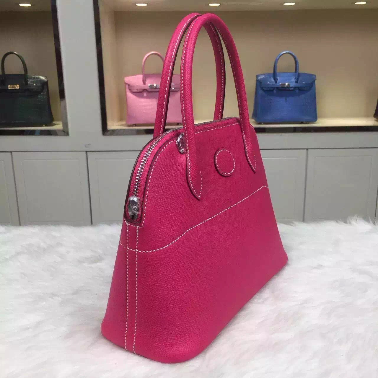 Custom-made Hermes E5 Rose Tyrien Epsom Leather Bolide Bag 27CM Pretty Women&#8217;s Tote