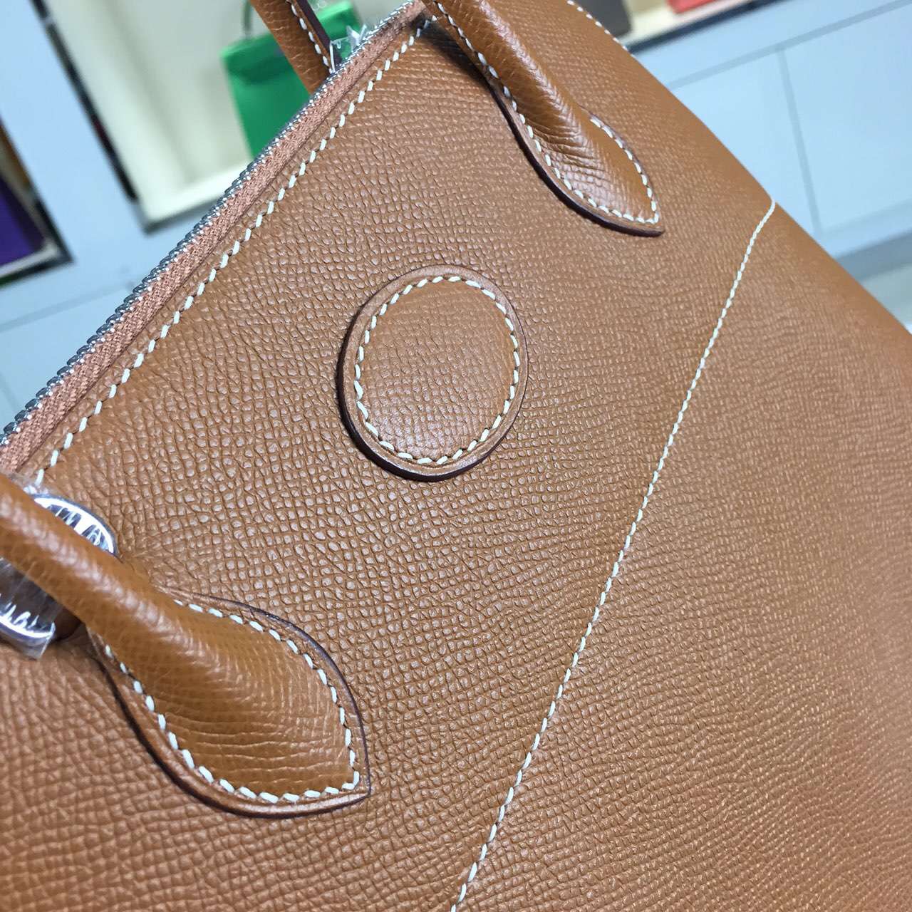 Hand Stitching Hermes Epsom Leather Bolide 27CM in CK37 Brown Silver Hardware