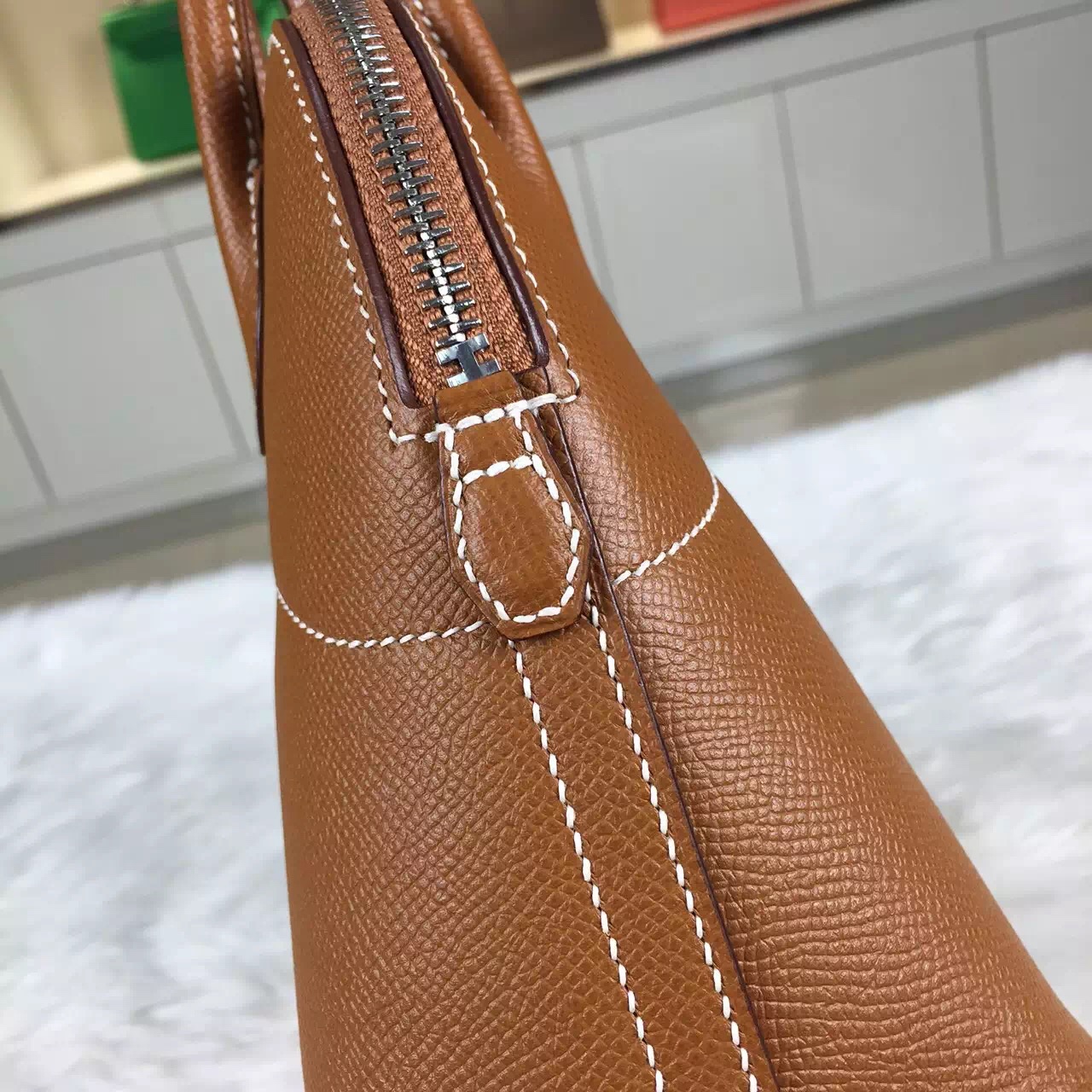 Hand Stitching Hermes Epsom Leather Bolide 27CM in CK37 Brown Silver Hardware