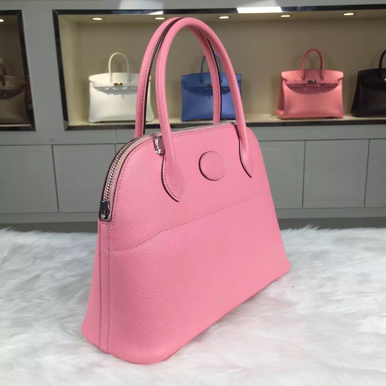 Wholesale Hermes 1Q Rose Confetti Epsom Leather Bolide Bag 27CM Luxury Women&#8217;s Handbag