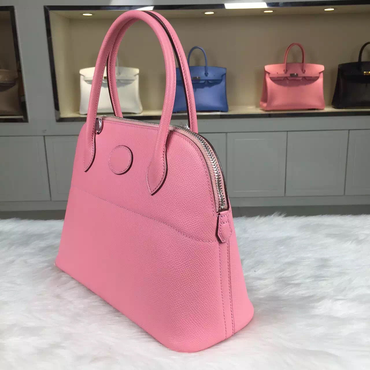 Wholesale Hermes 1Q Rose Confetti Epsom Leather Bolide Bag 27CM Luxury Women&#8217;s Handbag