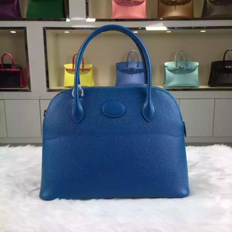 Hermes 7W Blue Izmir France Epsom Leather Bolide Bag Ladies Tote Bag 27CM