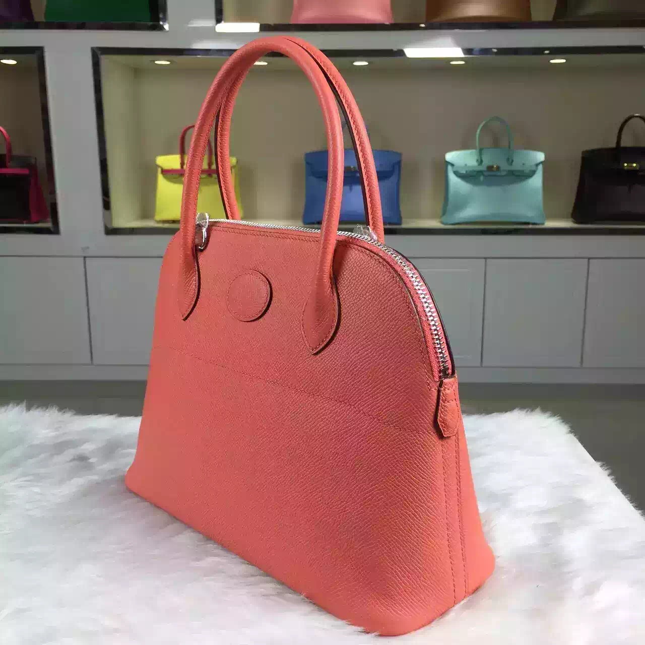 Hand Stitching Hermes Bolide Bag 27CM i5 Flamingo France Epsom Leather Women’s Bag