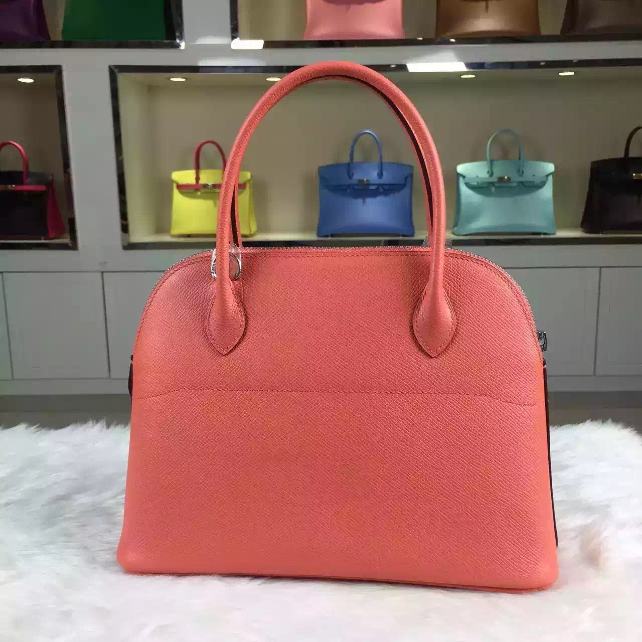 Hand Stitching Hermes Bolide Bag 27CM i5 Flamingo France Epsom Leather Women’s Bag