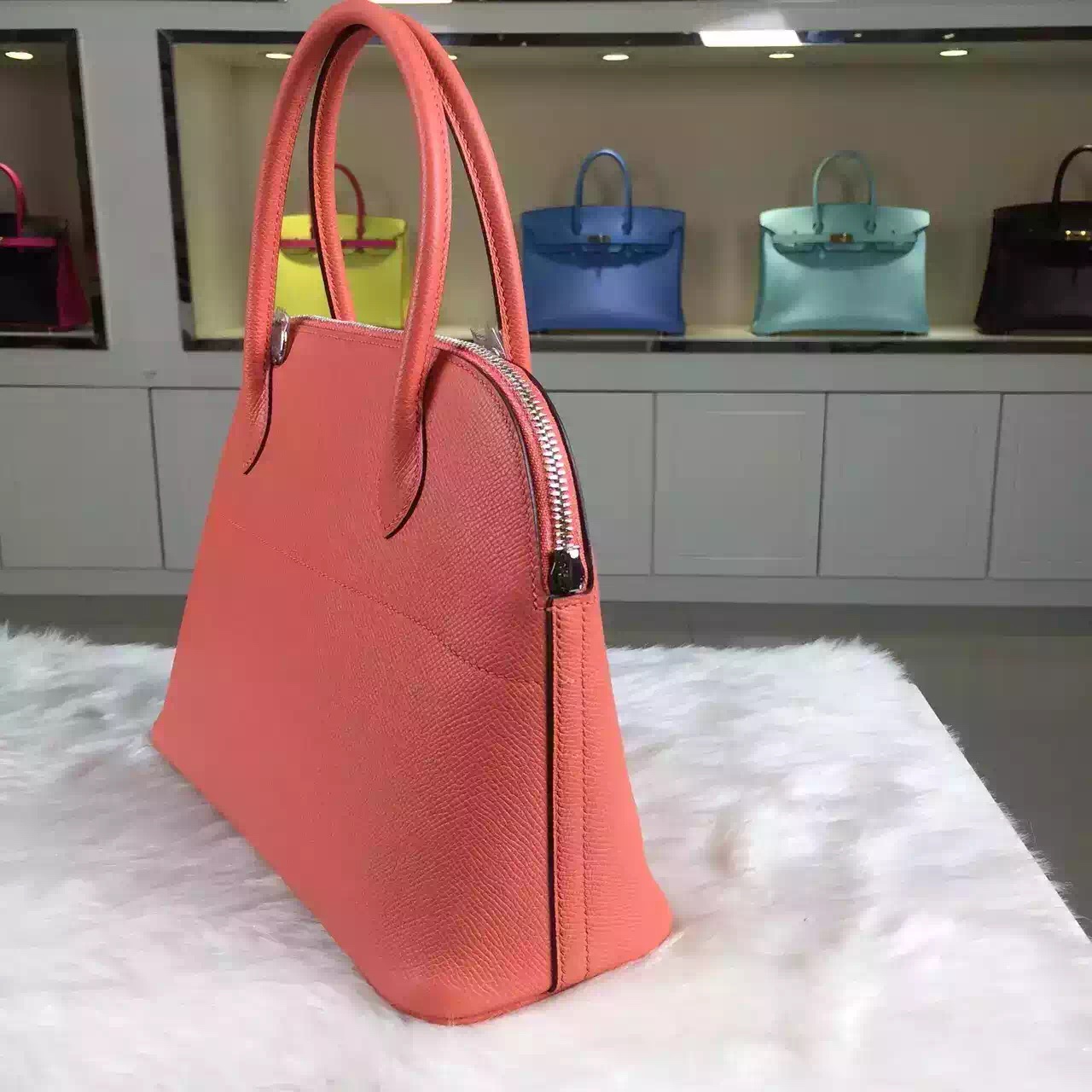 Hand Stitching Hermes Bolide Bag 27CM i5 Flamingo France Epsom Leather Women’s Bag