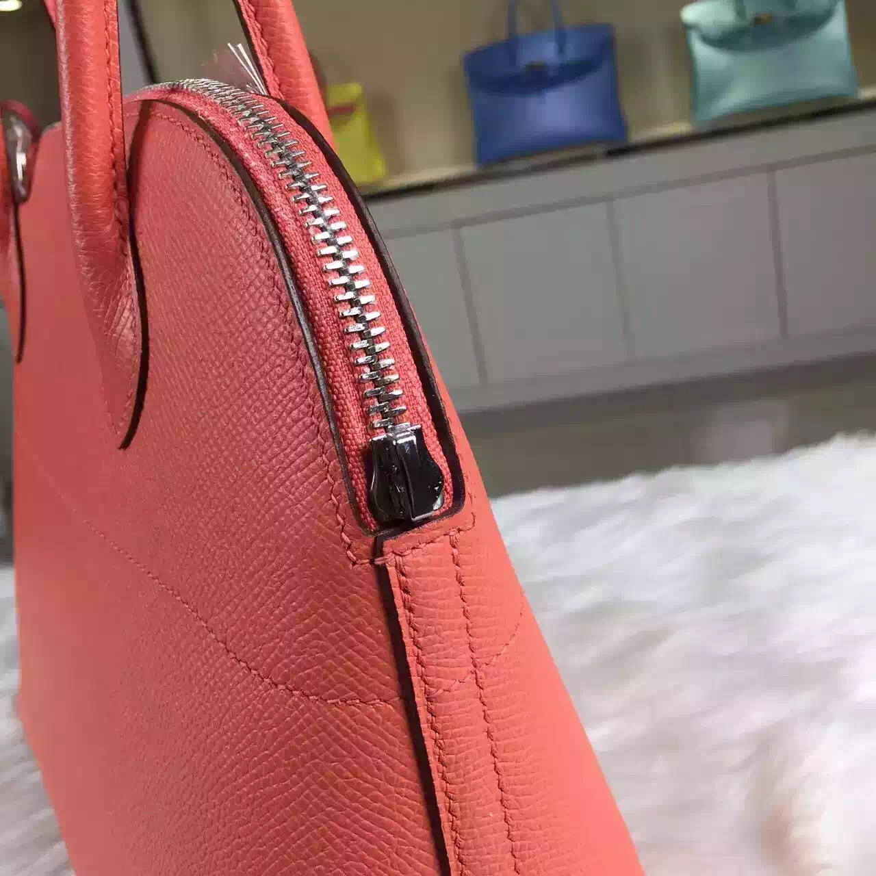 Hand Stitching Hermes Bolide Bag 27CM i5 Flamingo France Epsom Leather Women&#8217;s Bag