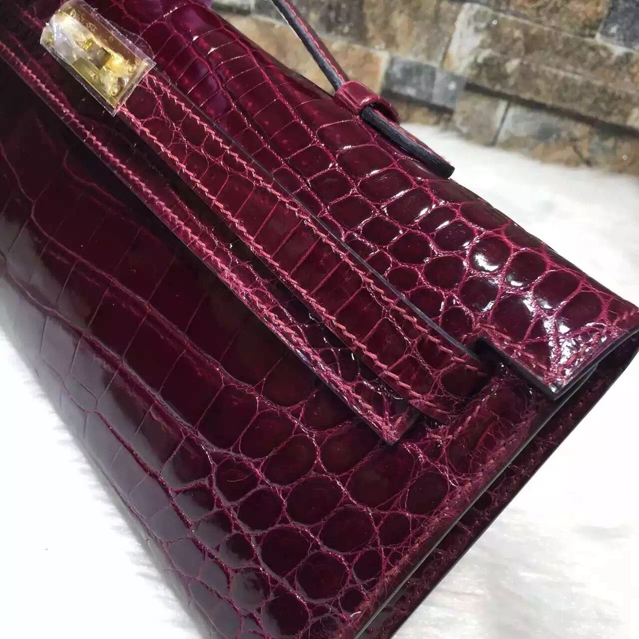 Sale Hermes Kelly Cut Bordeaux Crocodile Leather Women&#8217;s Clutch Bag31CM