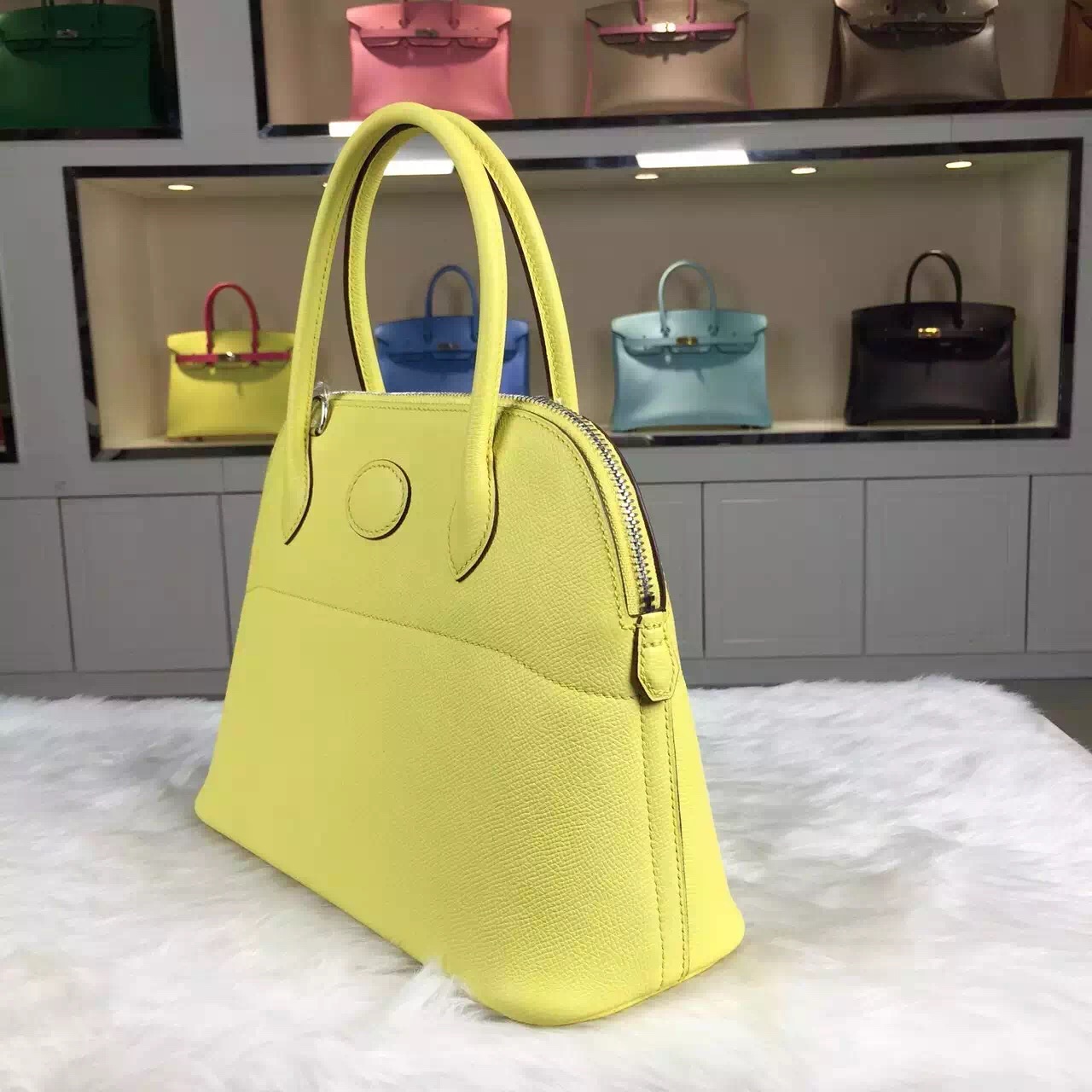 Hand Stitching Hermes Bolide Bag 27CM C9 Yellow France Epsom Calfskin Leather