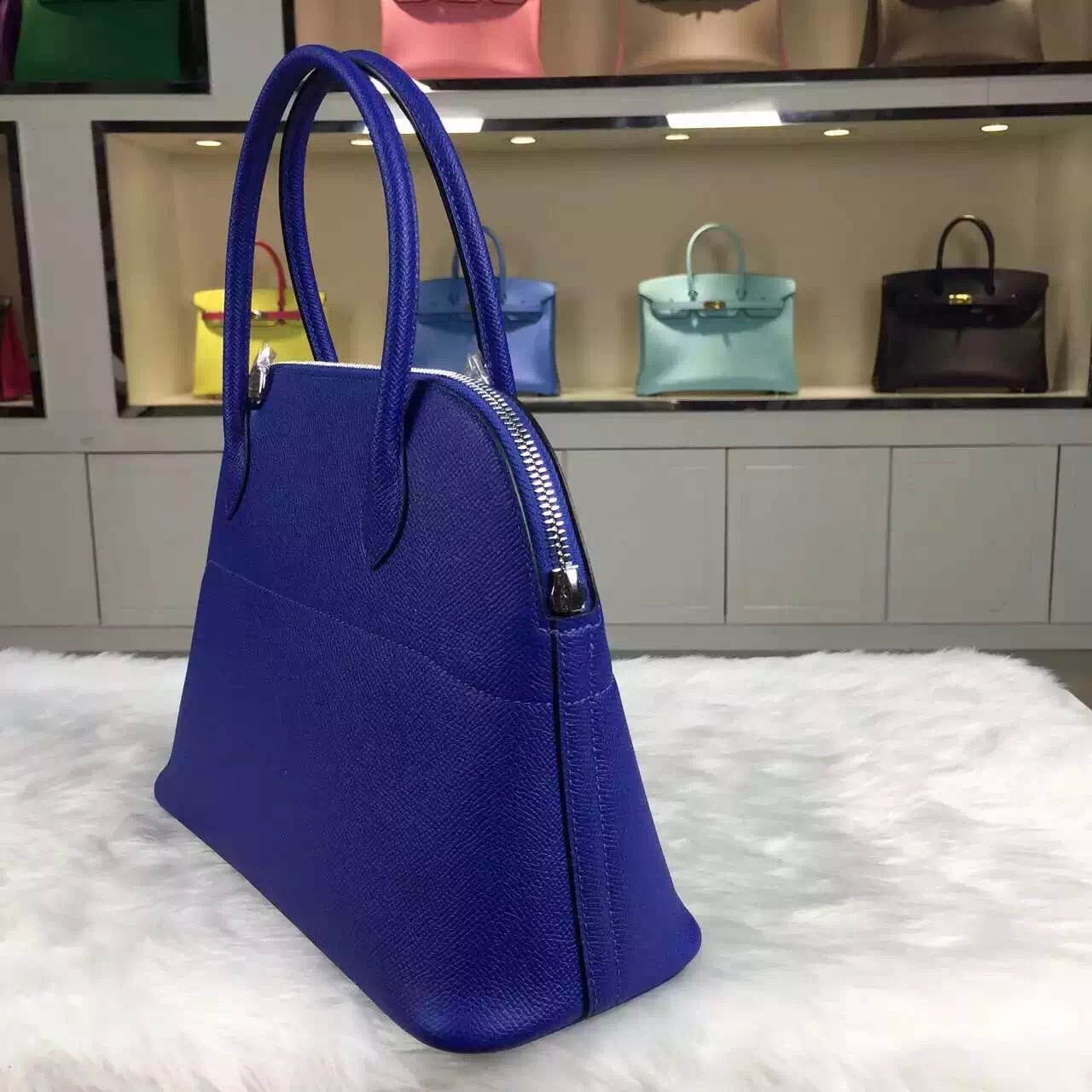 Hermes Bolide Bag Original Epsom Calfskin in 7T Blue Electric Women&#8217;s Tote Bag27CM
