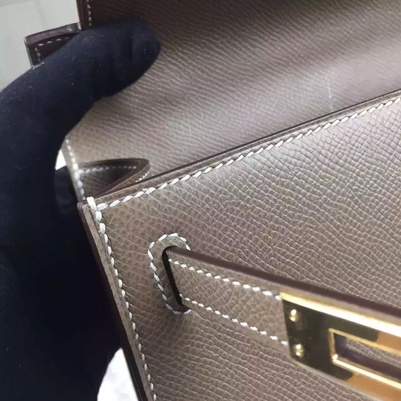 Customised Hermes Etoupe Grey France Epsom Leather Mini Kelly Bag 22CM Gold Hardware