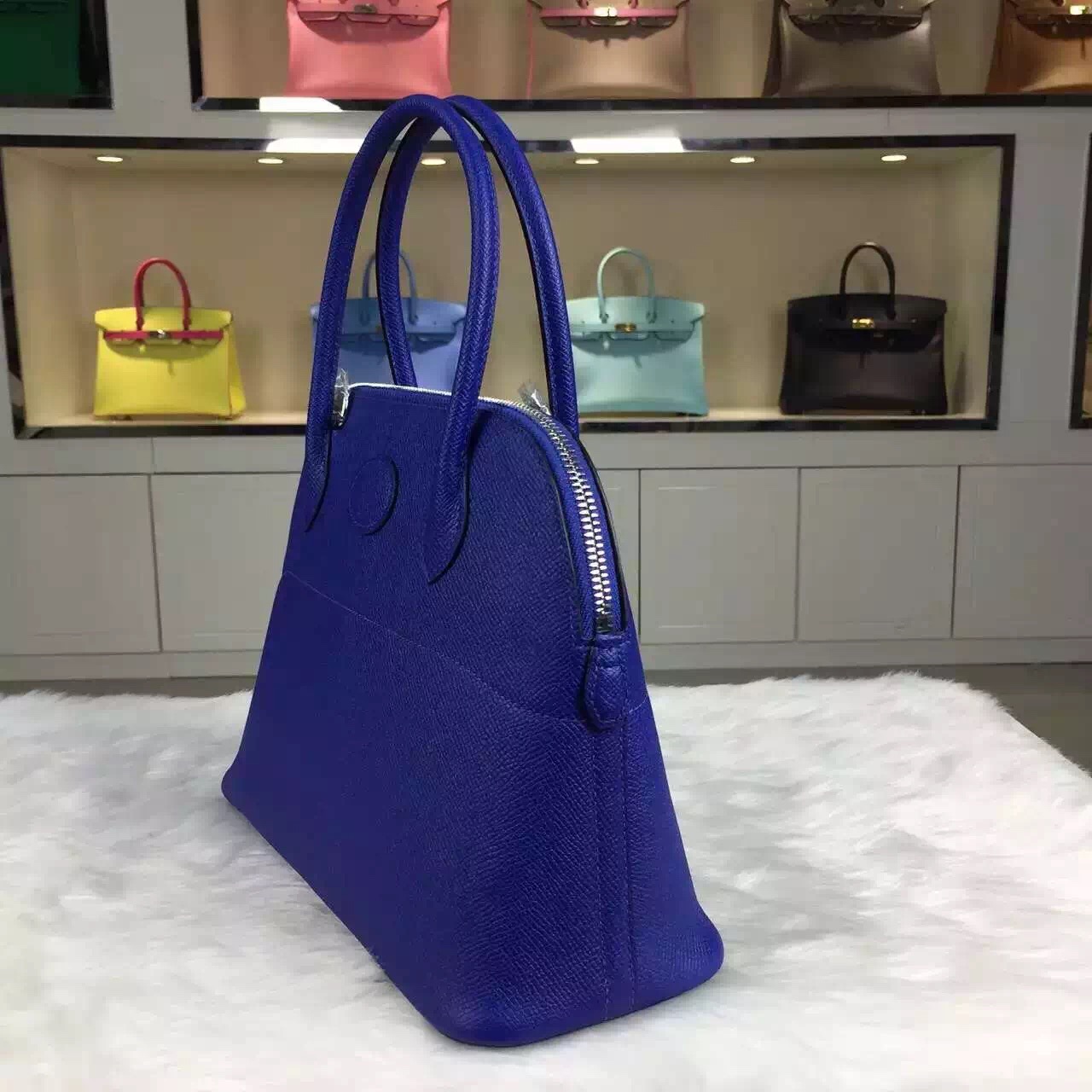 Hermes Bolide Bag Original Epsom Calfskin in 7T Blue Electric Women&#8217;s Tote Bag27CM
