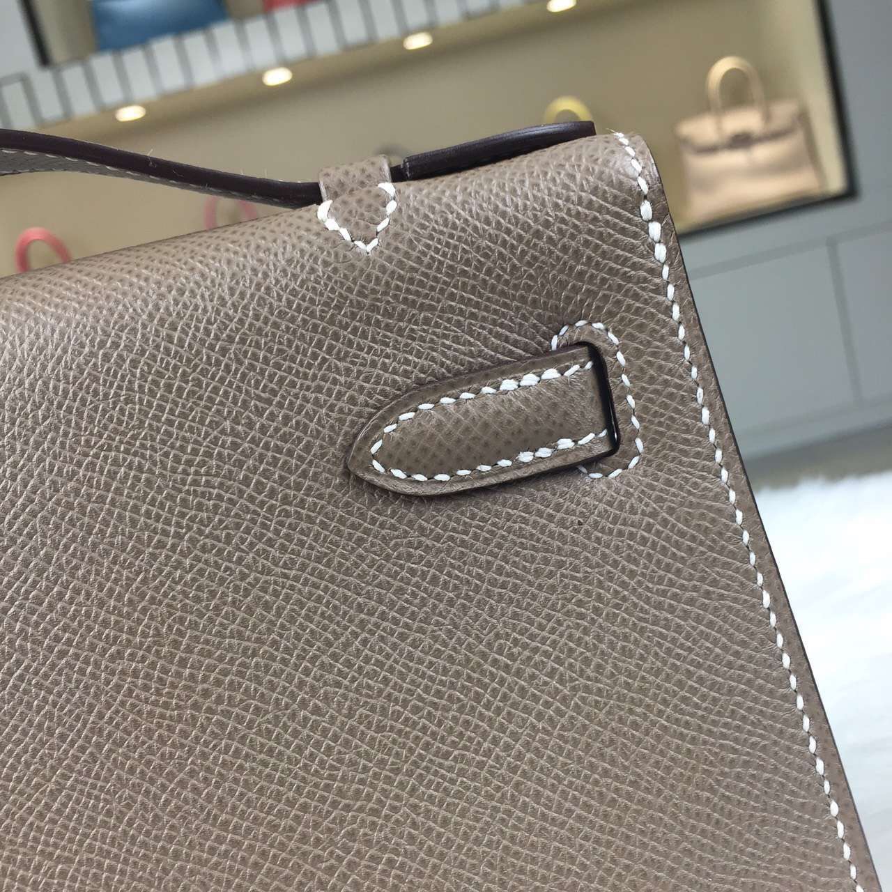 Customised Hermes Etoupe Grey France Epsom Leather Mini Kelly Bag 22CM Gold Hardware