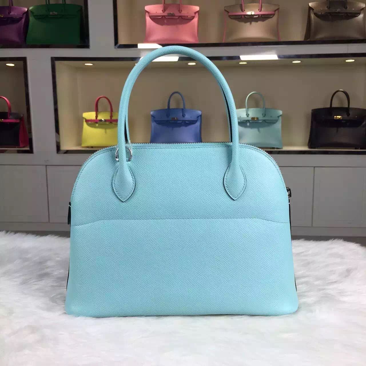 Luxury Hermes 3P Lagon Blue France Epsom Calfskin Leather Bolide Bag 27CM