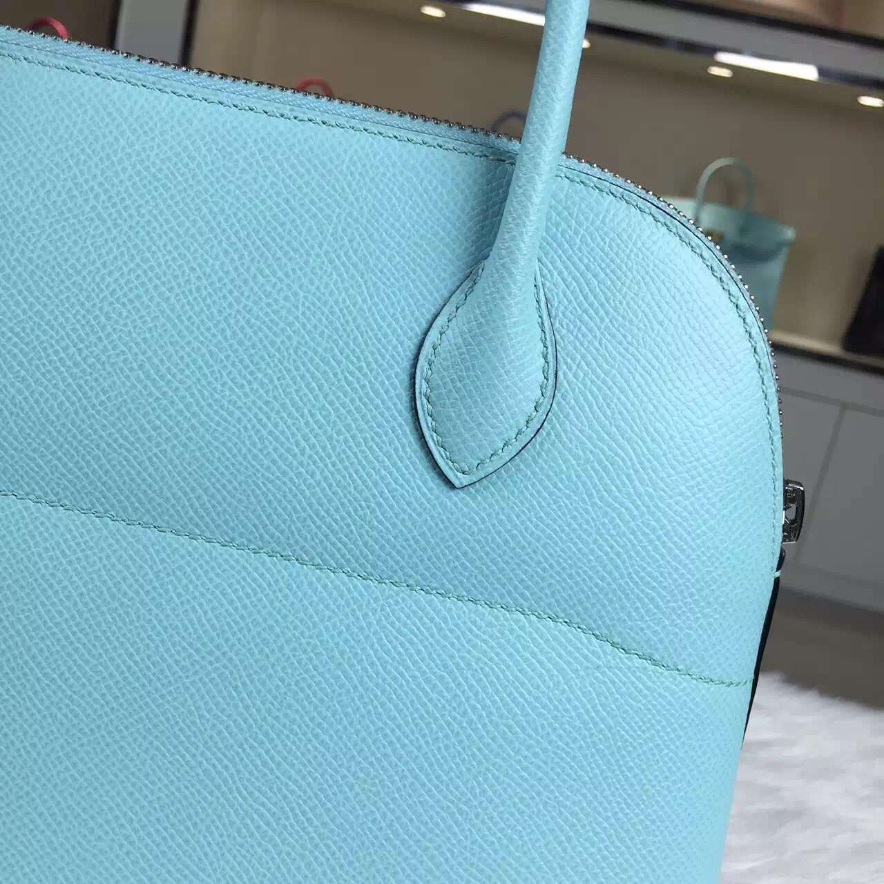 Luxury Hermes 3P Lagon Blue France Epsom Calfskin Leather Bolide Bag 27CM