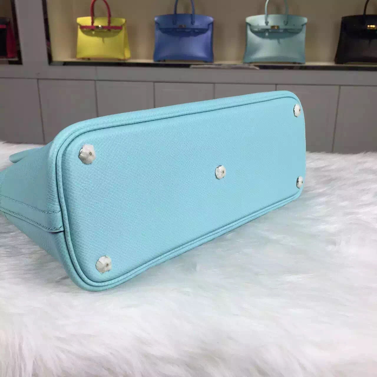 Luxury Hermes 3P Lagon Blue France Epsom Calfskin Leather Bolide Bag 27CM