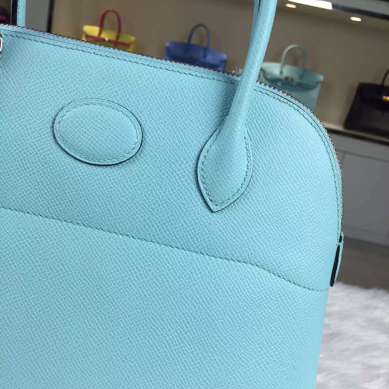 Luxury Hermes 3P Lagon Blue France Epsom Calfskin Leather Bolide Bag 27CM