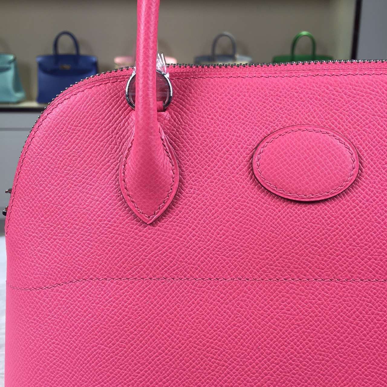 Hand Stitching Hermes 8W Rose Azalee Epsom Leather Bolide Bag27cm