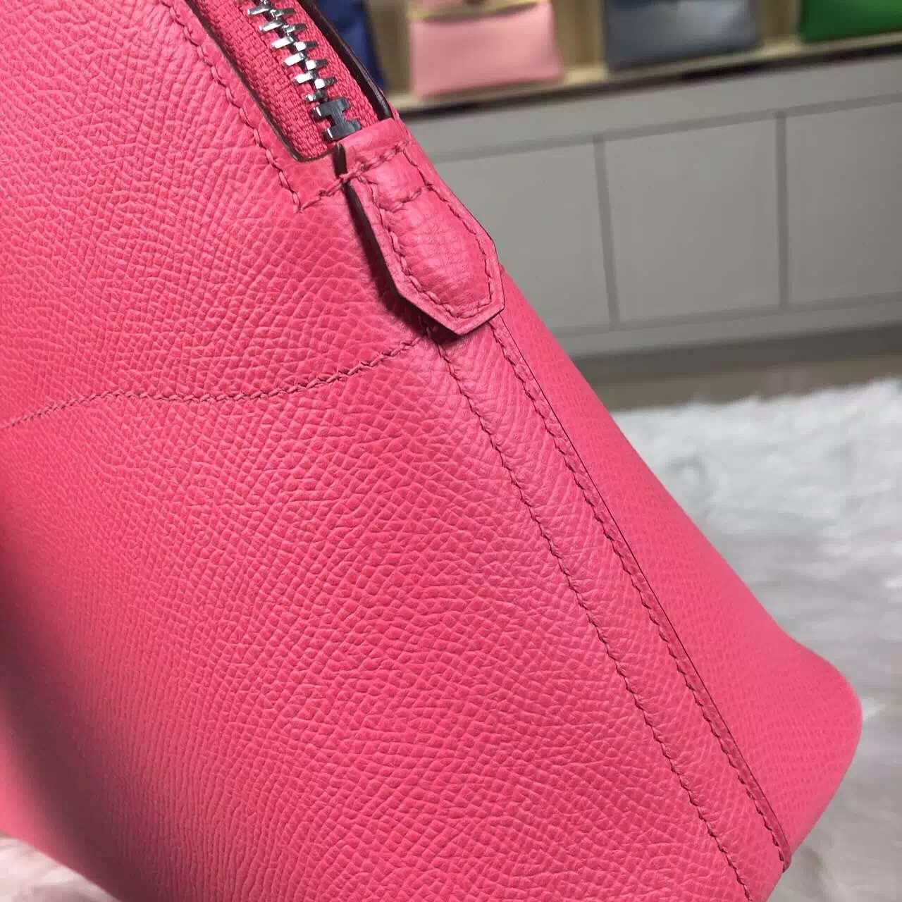 Hand Stitching Hermes 8W Rose Azalee Epsom Leather Bolide Bag27cm