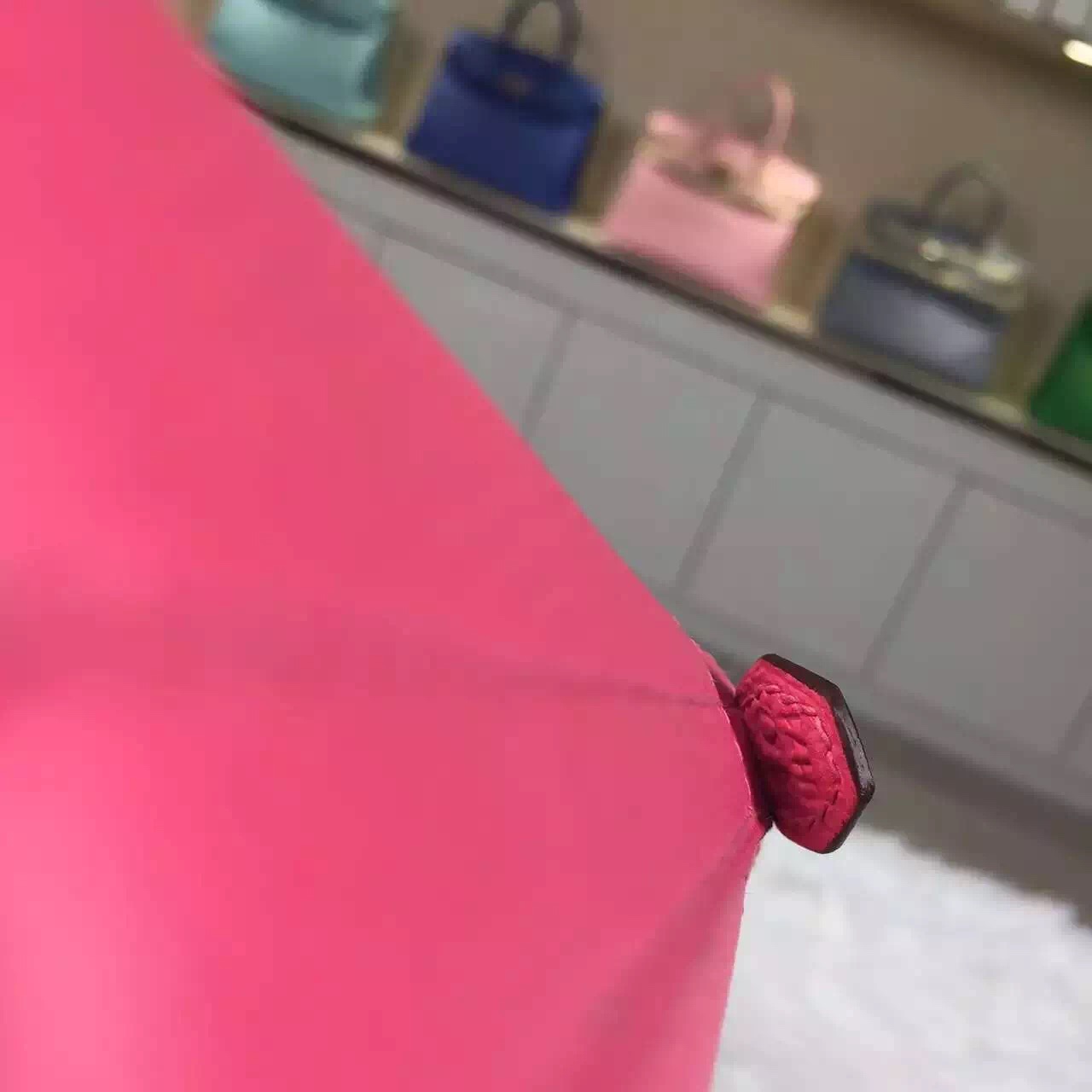 Hand Stitching Hermes 8W Rose Azalee Epsom Leather Bolide Bag27cm