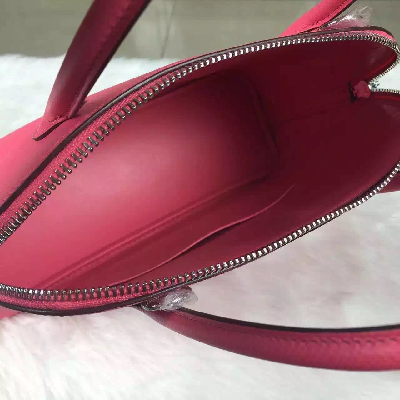 Hand Stitching Hermes 8W Rose Azalee Epsom Leather Bolide Bag27cm