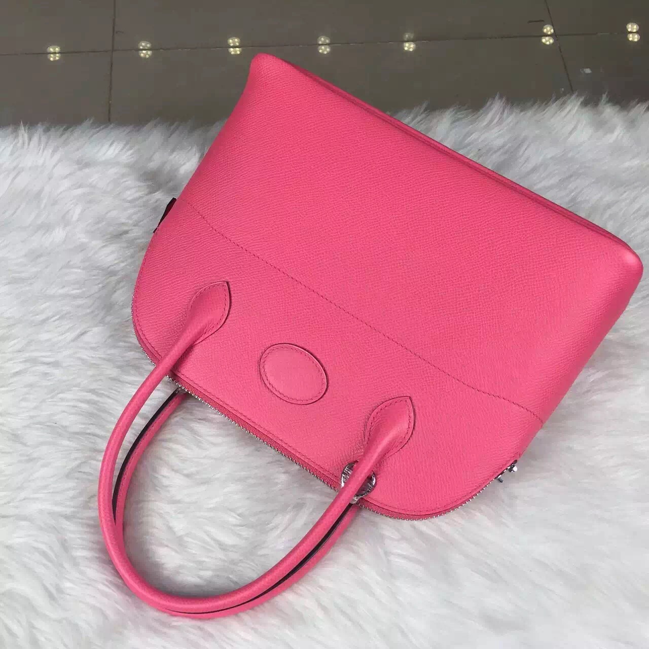 Hand Stitching Hermes 8W Rose Azalee Epsom Leather Bolide Bag27cm