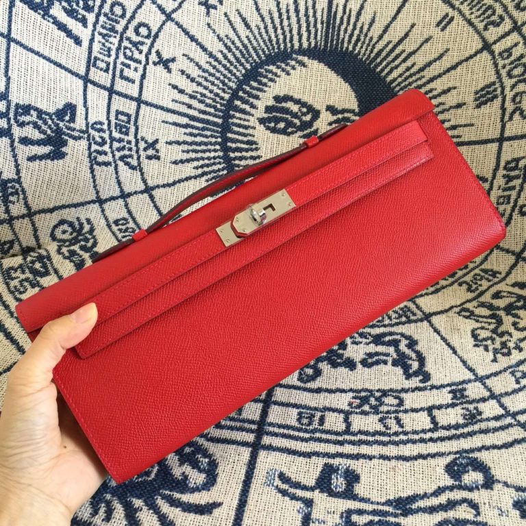 Hermes Kelly Cut 31CM Q5 Chinese Red Epsom Calfskin Leather Clutch