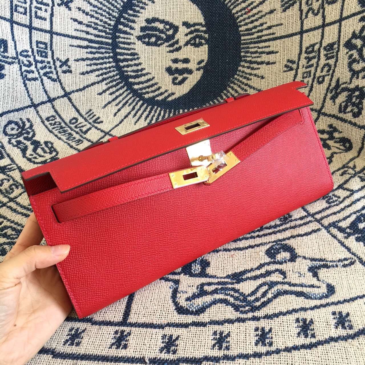 Sale Hermes Kelly Cut31CM Q5 Chinese Red Epsom Calfskin Leather Clutch