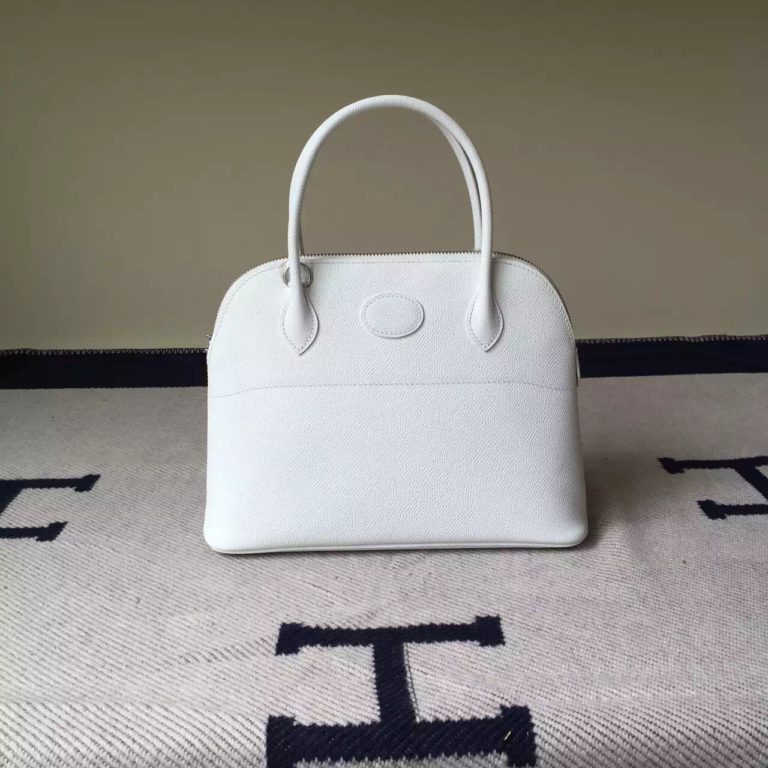Hermes Epsom Calfskin Leather Bolide Tote Bag in 01 Pure White