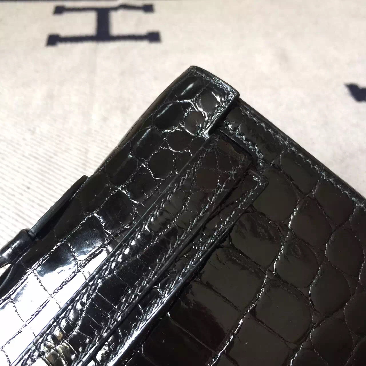 Noble Hermes CK89 Black Crocodile Leather Kelly Cut Cluth Bag 31cm