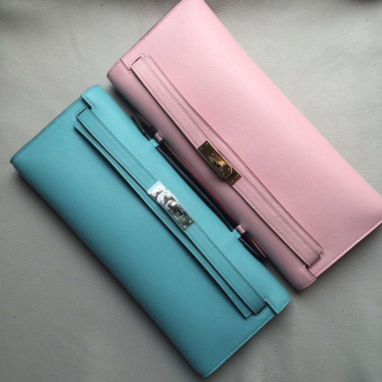 Hermes 3Q Pink Swift Leather Kelly Cut Clutch Bag 31cm