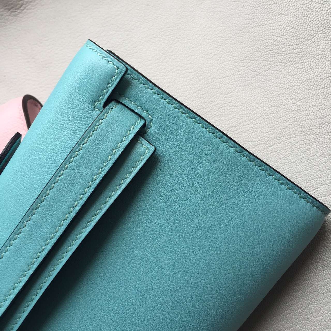 Hand Stitching Hermes Kelly Cut Bag 31cm 3P Blue Attol Swift Leather