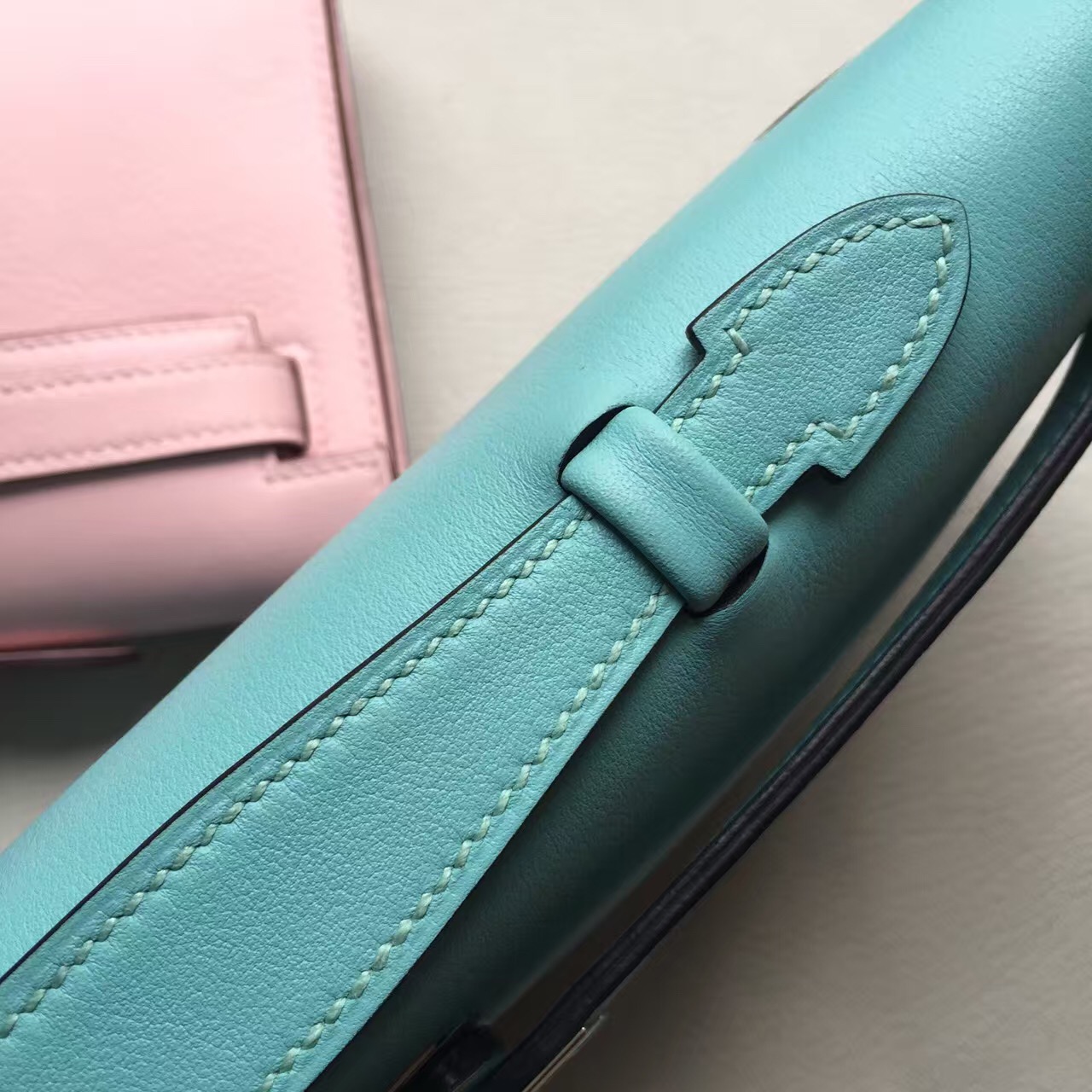 Hand Stitching Hermes Kelly Cut Bag 31cm 3P Blue Attol Swift Leather