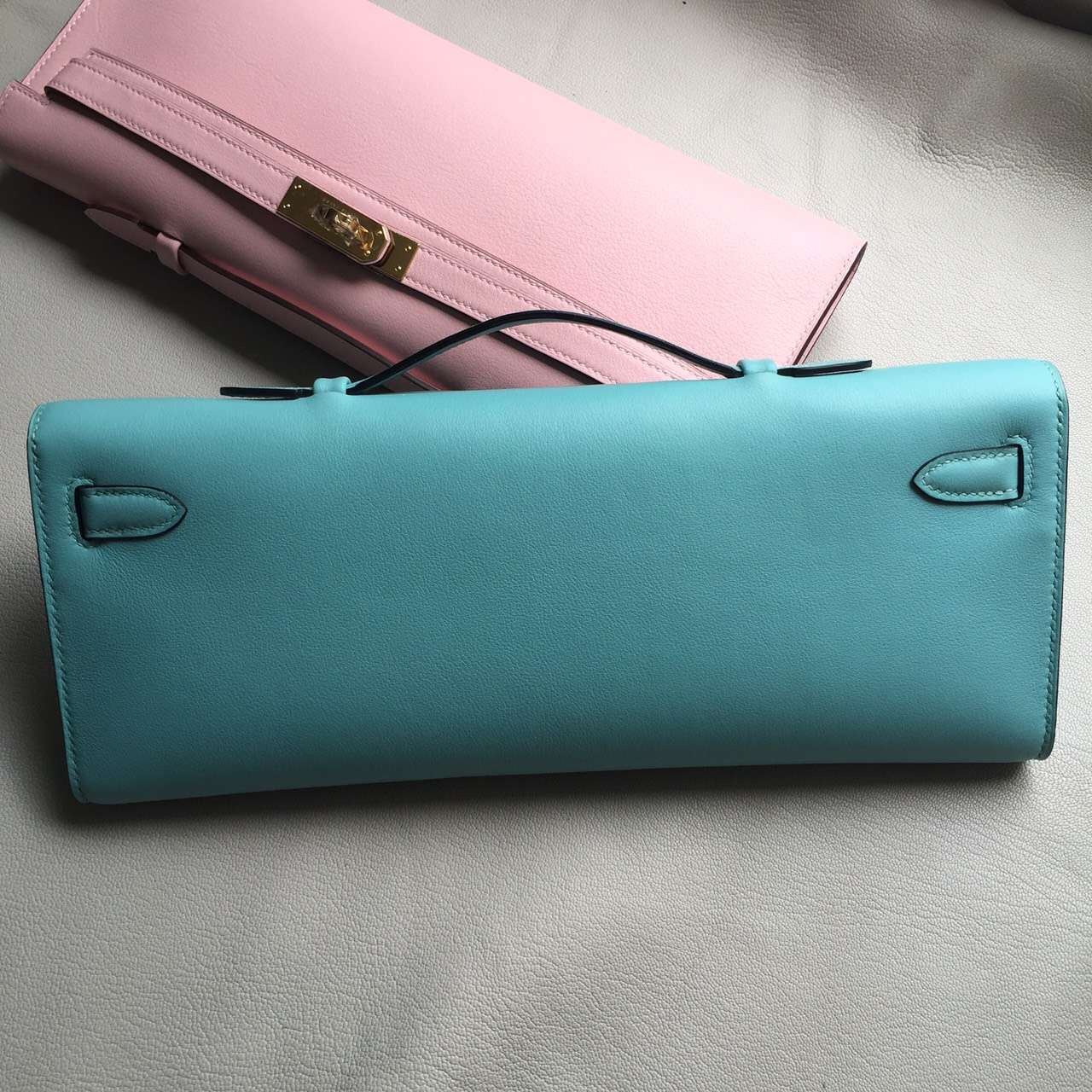 Hand Stitching Hermes Kelly Cut Bag 31cm 3P Blue Attol Swift Leather