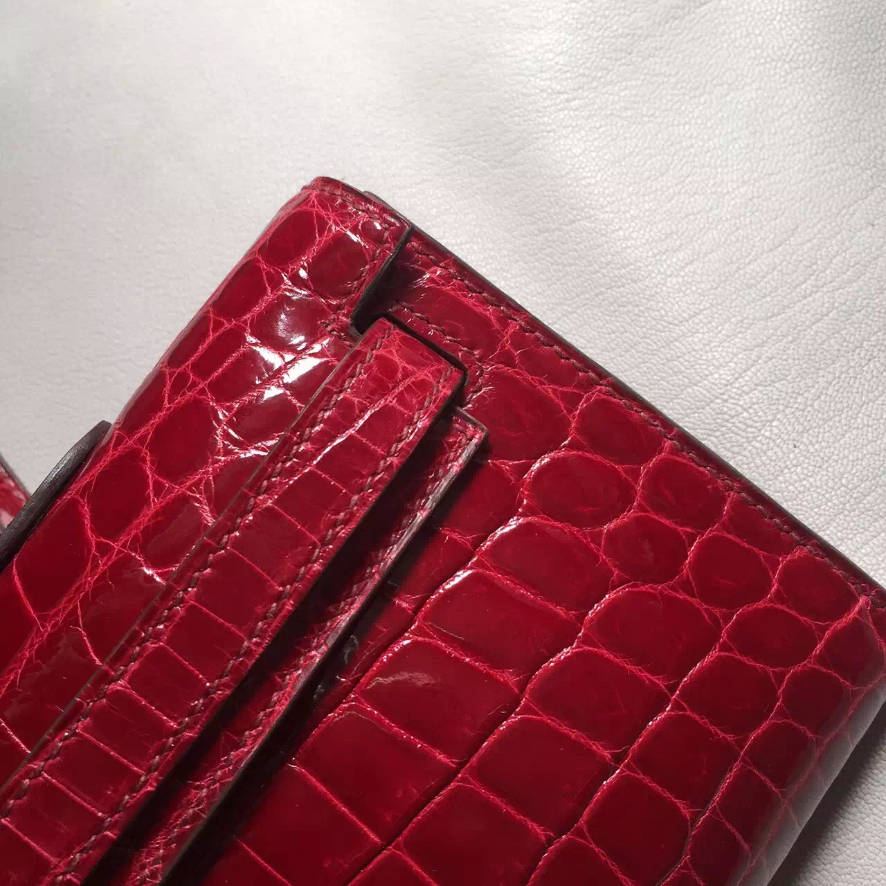 Wholesale Hermes Crocodile Shiny Leather Kelly Cut31cm in CK55 Rouge Hermes