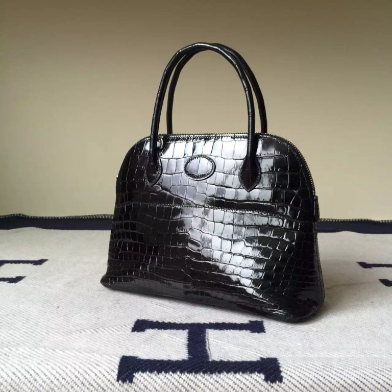 Hermes Bolide Bag 27cm Black Crocodile Shiny leather